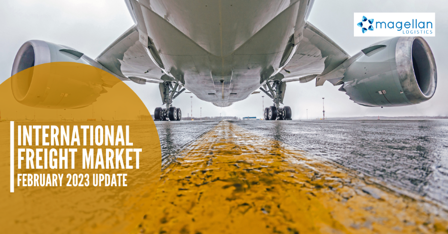 International Freight Market Feb 23: View of aeroplane on the tarmac from below
