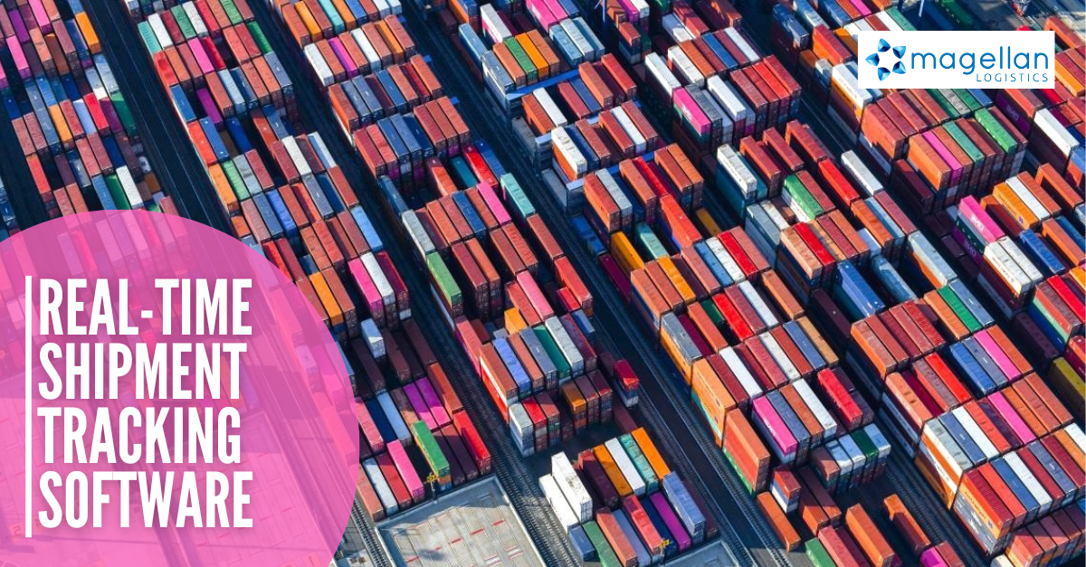 The Benefits of Shipment Tracking: Aerial view of shipping containers awaiting collection at sea freight terminal