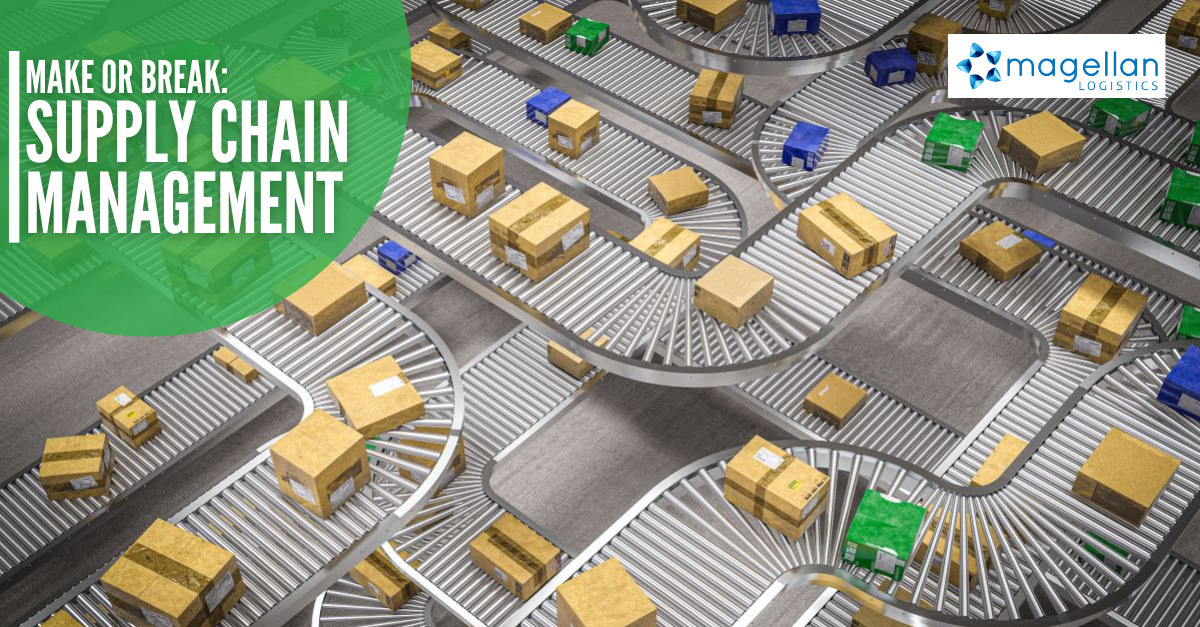 High angle view of manufacturing line. Blue, green and buff coloured boxes are along the belt which has many turns. AI.